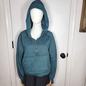 Lululemon Oversized Sparkly Teal Scuba Hoodie M/L Cropped Zip Lounge Activewear